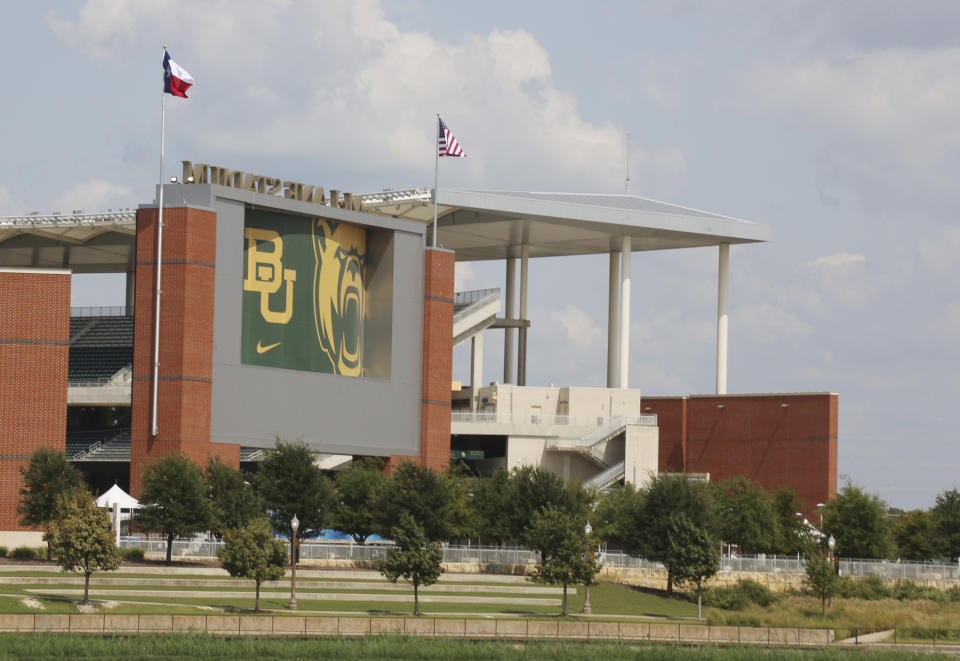 Baylor University's McLane Stadium is shown Friday, Sept. 18, 2020, in Waco, Texas. Baylor’s season opener against Houston, scheduled less than a week ago, was one of two FBS NCAA college football games postponed Friday, Sept. 18, 2020, the day before before they were supposed play. (Rod Aydelotte/Waco Tribune-Herald via AP)