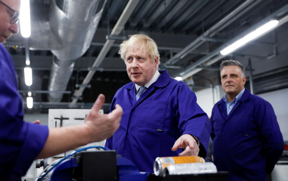 Prime Minister Boris Johnson visiting a technology centre in Manchester as part of the government's 'Levelling Up' policy. Photo: Getty