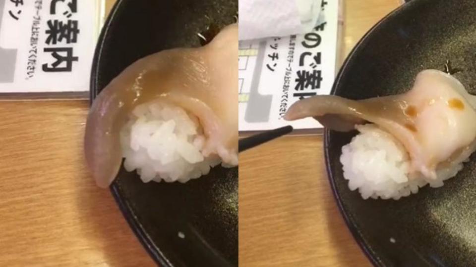 網友分享壽司店會跳動的貝類。（圖／翻攝自＠mg2b5推特）