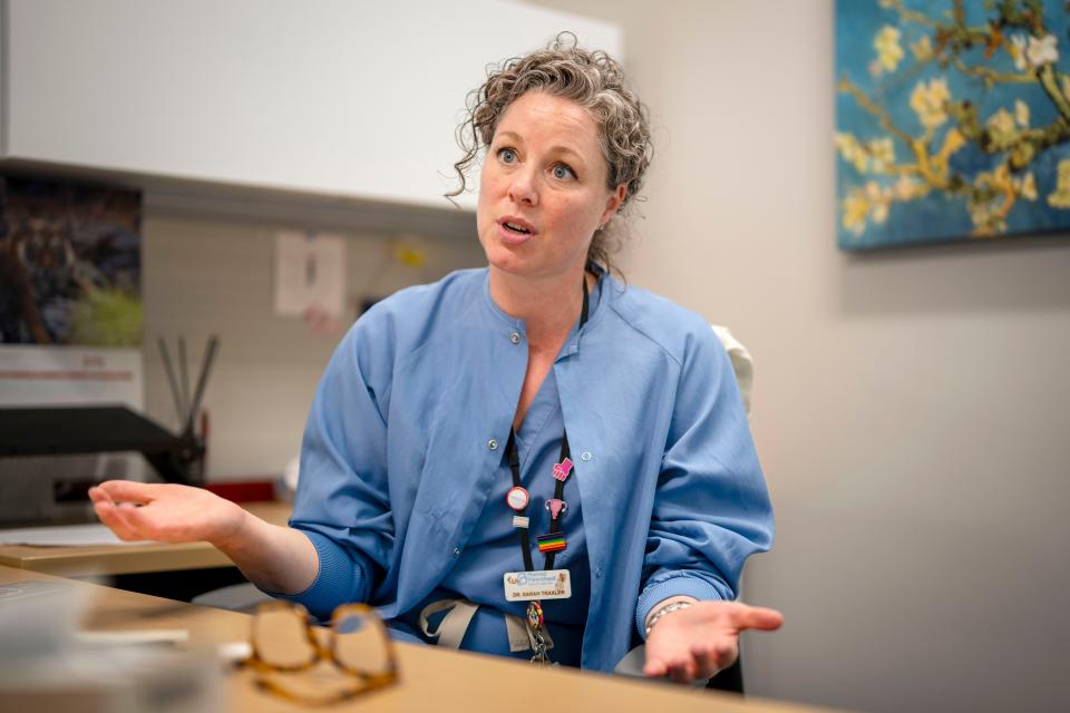 Dr. Sarah Traxler speaks in her office at the Planned Parenthood clinic in Ames, Thursday, July 18, 2024.