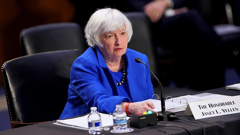 Treasury Secretary Janet Yellen speaks during a Senate Banking, Housing, and Urban Affairs Committee hearing to discuss oversight of the CARES Act within the Federal Reserve and Department of Treasury on Tuesday, September 28, 2021.