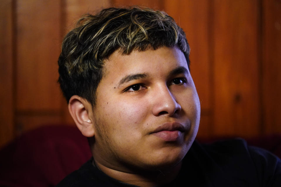 Alex Zuniga Gonzales, 21, speaks during an interview with The Associated Press in the Kensington section of Philadelphia, Sunday, May 16, 2021. (AP Photo/Matt Rourke)