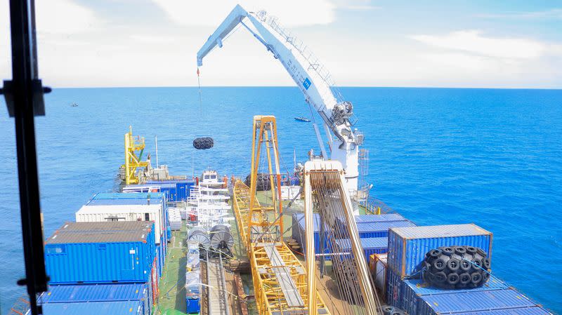 Vessel in charge of unloading oil from the decaying vessel FSO Safer is pictured off the coast of Ras Issa, Yemen, prior to the start of an operation led by the United Nationsto avoid an oil spill in the Red Sea