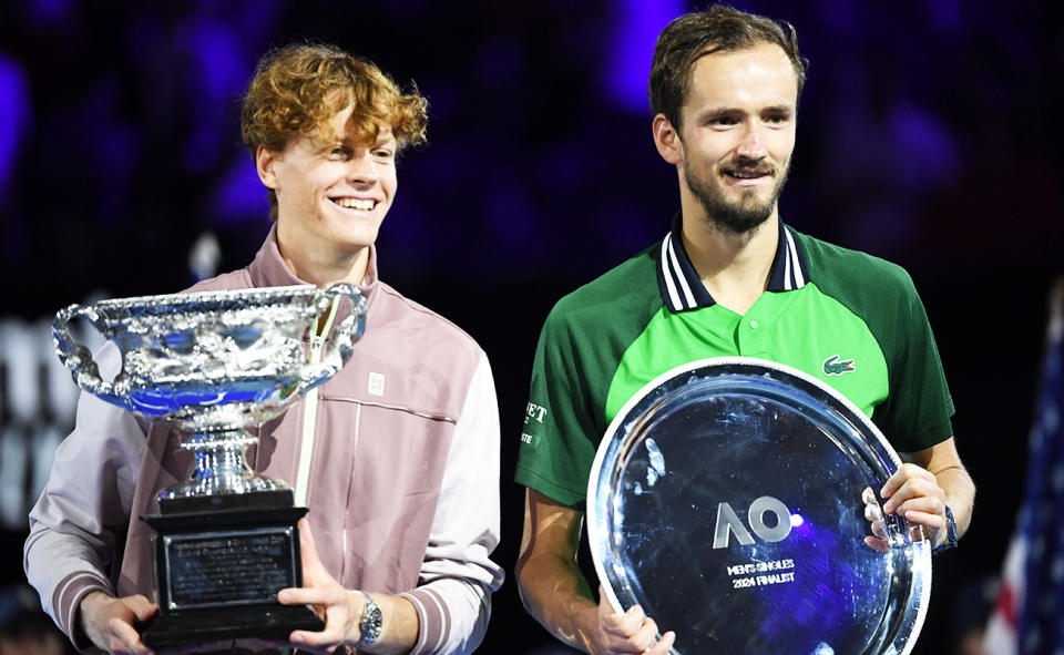 Jannik Sinner and Daniil Medvedev, pictured here after the Australian Open final.