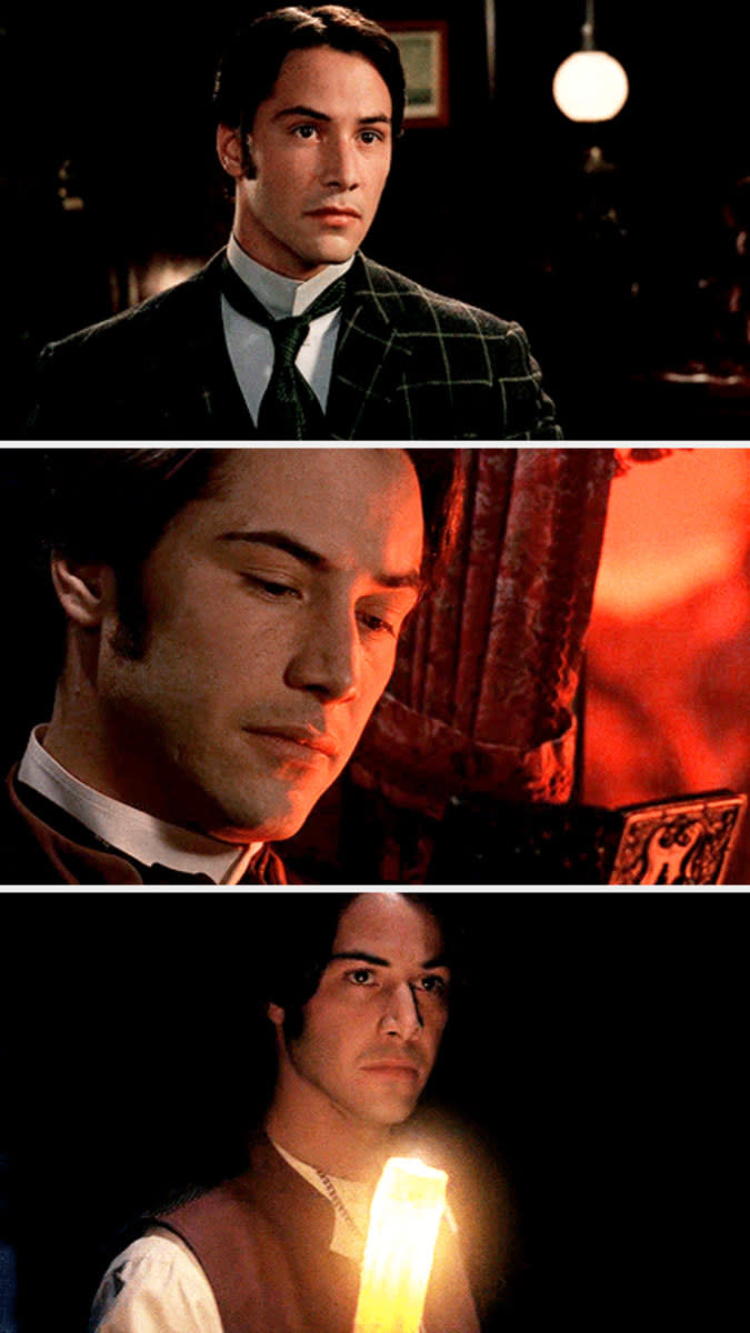 Keanu Reeves in three separate frames in "Bram Stoker's Dracula"
