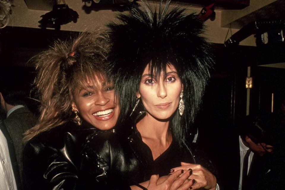 <p>Robin Platzer/IMAGES/Getty</p> Cher and Tina Turner at the 1985 MTV Video Music Awards in New York.