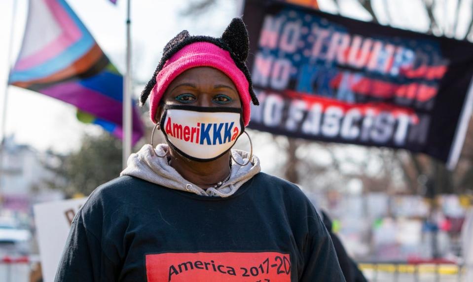 Nadine Seiler pays her respects at Black Lives Matter Plaza on Martin Luther King Jr. Day in Washington, D.C.