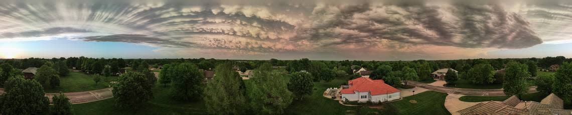 Mammatus clouds, which are formed in tall thunderstorms, seen from west Wichita on Tuesday evening. Jaime Green/The Wichita Eagle