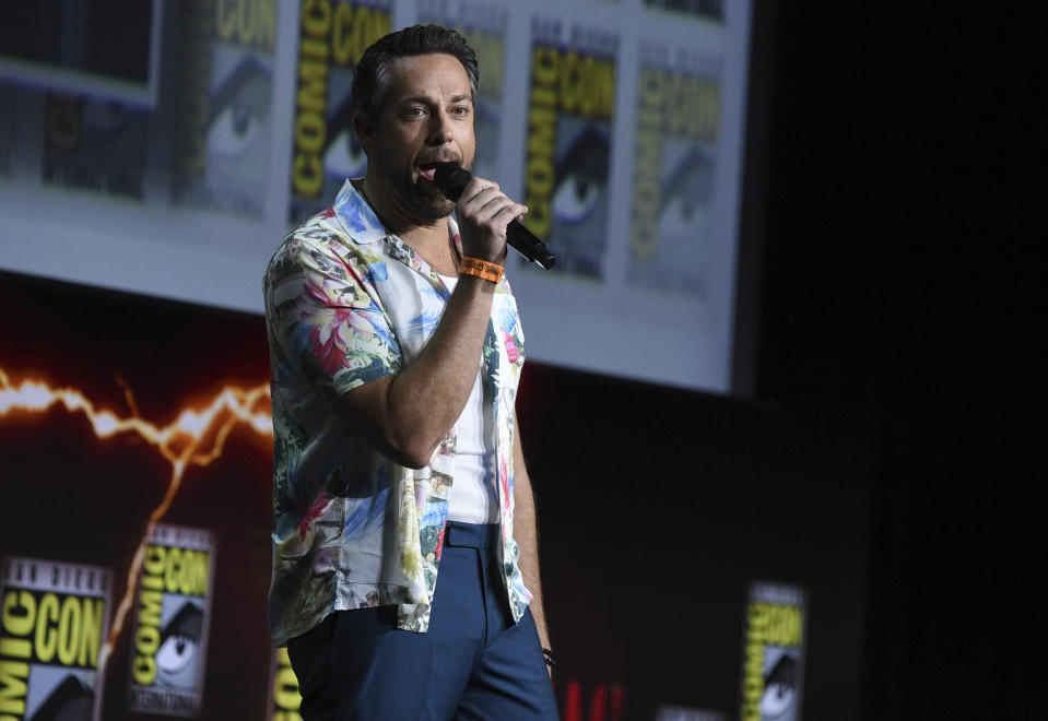 Zachary Levi attends the "Shazam! Fury of the Gods" portion of the Warner Bros. Theatrical panel on day three of Comic-Con International on Saturday, July 23, 2022, in San Diego. (Photo by Richard Shotwell/Invision/AP)