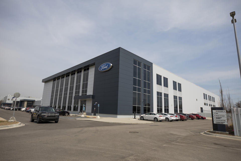 This photo provided by Ford shows Ford Motor Co.’s Battery Benchmarking and Test Laboratory in Allen Park, Mich., on April 6, 2021. (Ford via AP)