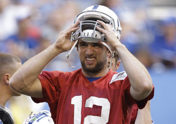 Indianapolis Colts quarterback Andrew Luck has a new contract. (AP Photo/Darron Cummings)