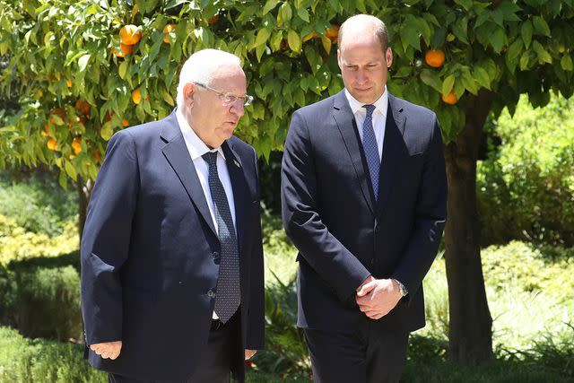 <p>Chris Jackson/Getty Images</p> Prince William attends an audience with Israeli President Reuven Rivlin during his official tour of Jordan, Israel and the Occupied Palestinian Territories on June 26, 2018 in Jerusalem, Israel.