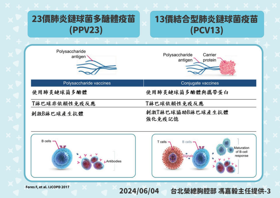 及PPV23都是相當安全的不活化疫苗，PCV13為結合型疫苗，含13種血清型，可產生抗體與激發免疫記憶。   圖：疾管署／提供