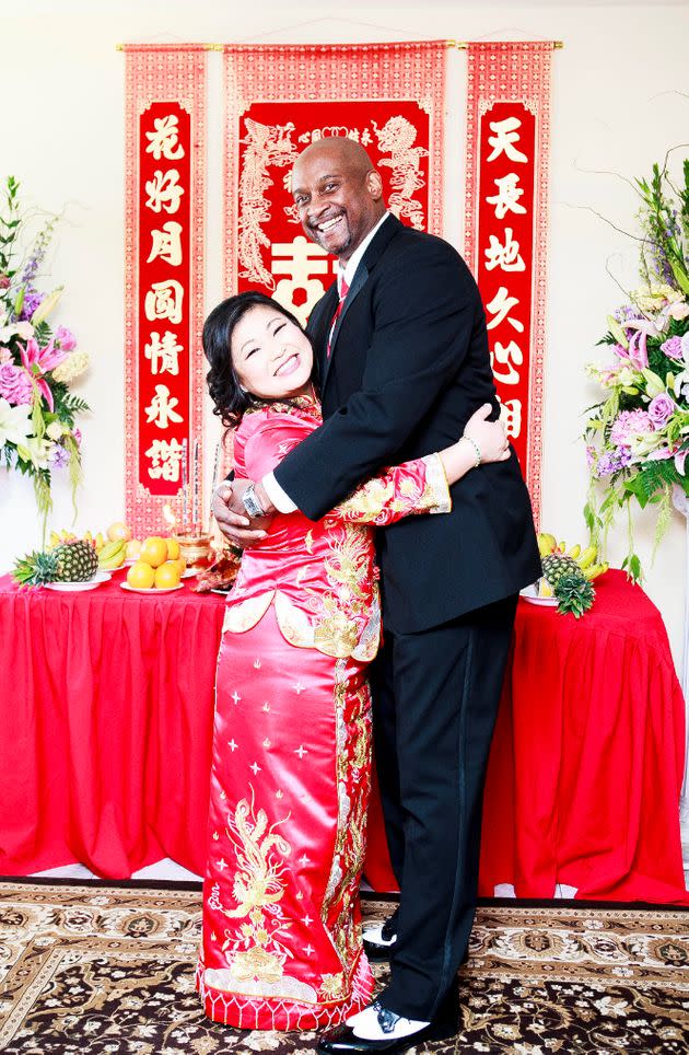 The author and her husband Sean at their wedding tea ceremony in June 2015. (Photo: Courtesy of Sun Yen Cumby)