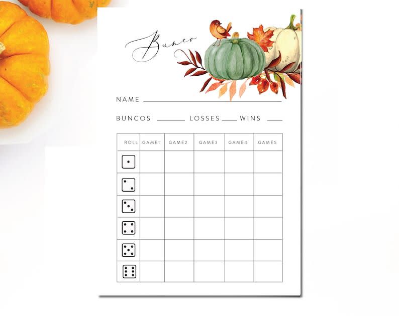 9) Printable Thanksgiving Bunco Game