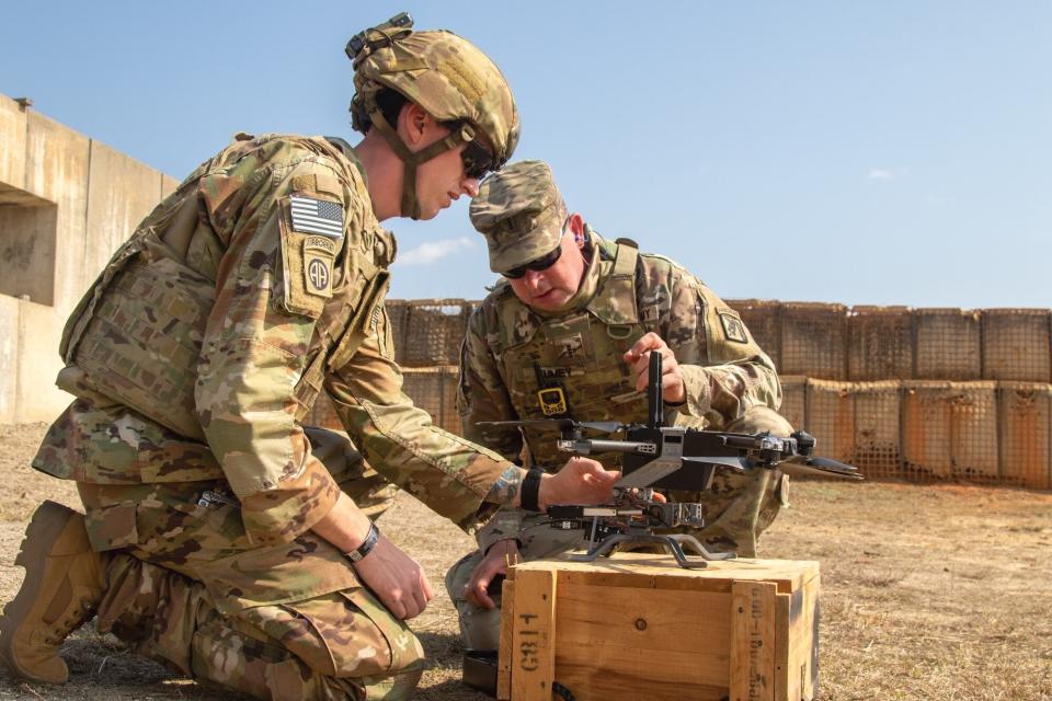 Members of the US Army with a standard unarmed RQ-28A. <em>US Army</em>