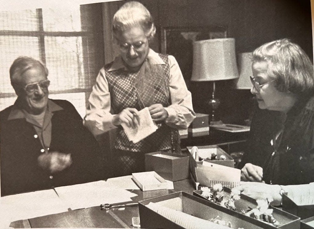 Dorothy Duket, right, started the Cathedral Mice tradition in 1961 for the annual St. Nicholas Faire. For many years since, she had the help of her husband Russ (left) and Agnes Edwards (center).