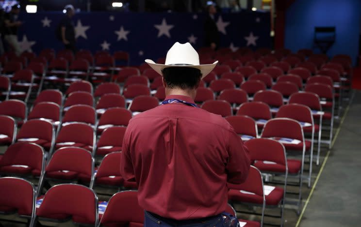 A Texas delegate on the arena floor during the second day of the Republican National Convention in Cleveland. (Photo: Mark Kauzlarich/Reuters)