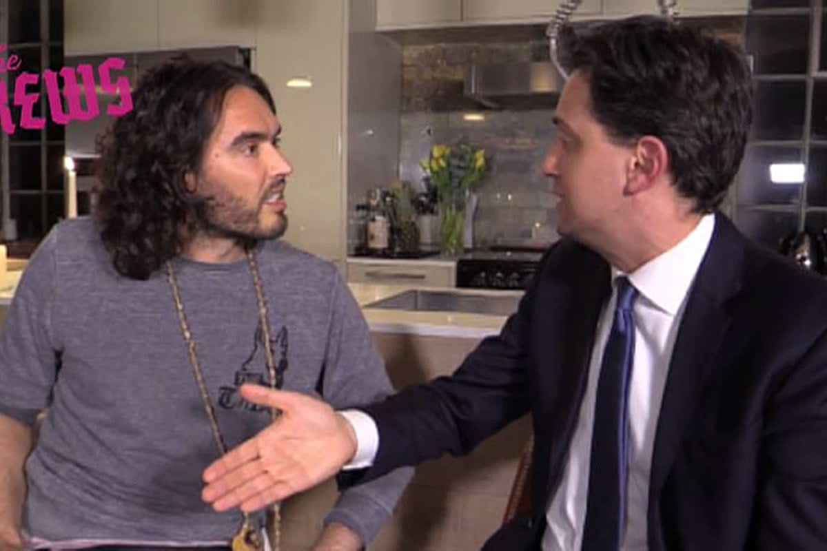 Russell Brand interviewed Ed Miliband when he was Labour leader during the 2015 election campaign (Russell Brand/YouTube/PA) (PA Media)