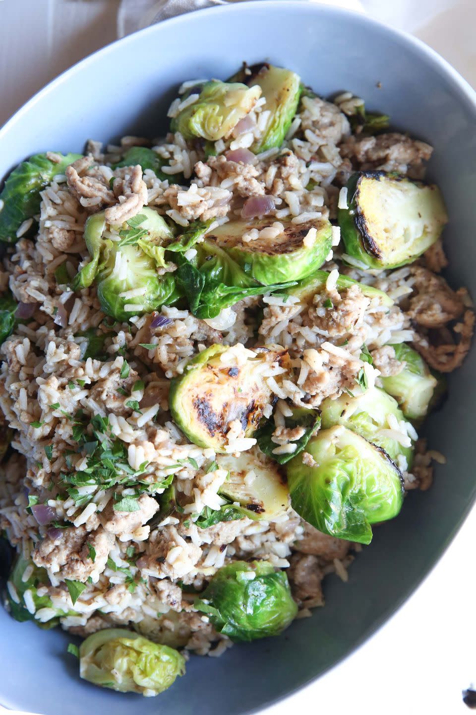 Brussels Sprouts and Turkey Rice Casserole