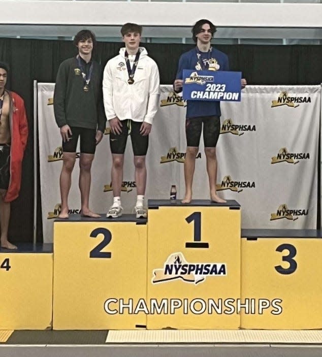 Cullin Cole of Horseheads finished first in the 50-yard freestyle at the New York State Boys Swimming & Diving Championships on March 4, 2023 at Ithaca College.