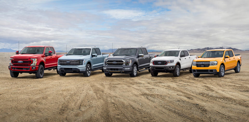 The Ford F-250, F-150 Lightning, F-150, Ranger and Maverick pickup trucks