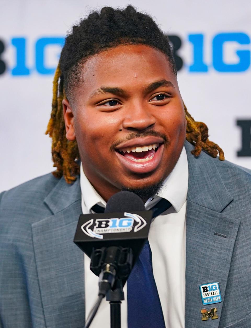 Michigan defensive tackle Kris Jenkins speaks to the media during Big Ten media days on Thursday, July 27, 2023, in Indianapolis.