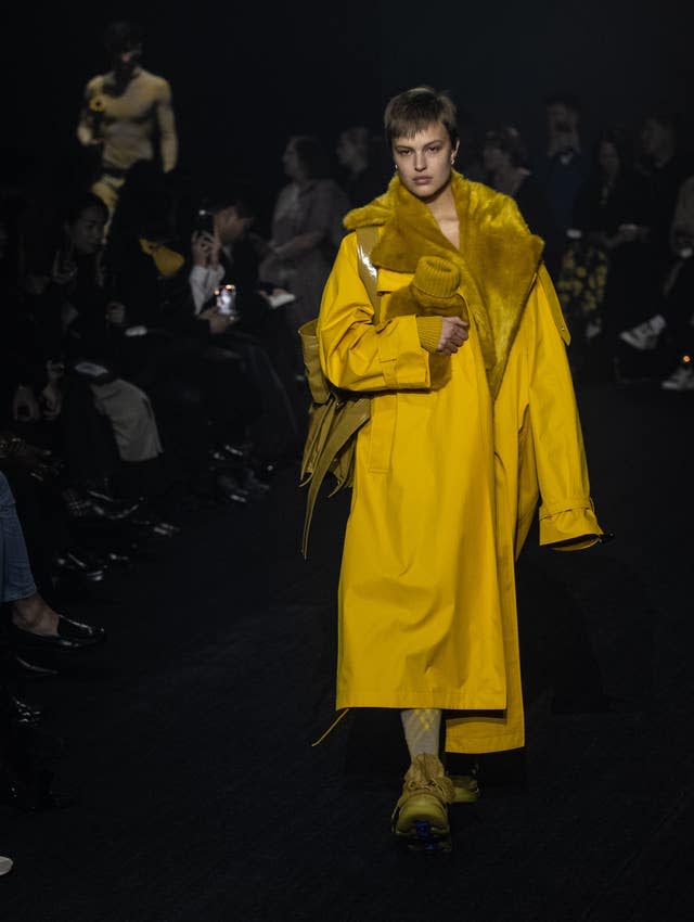 A model on the catwalk during the Burberry show