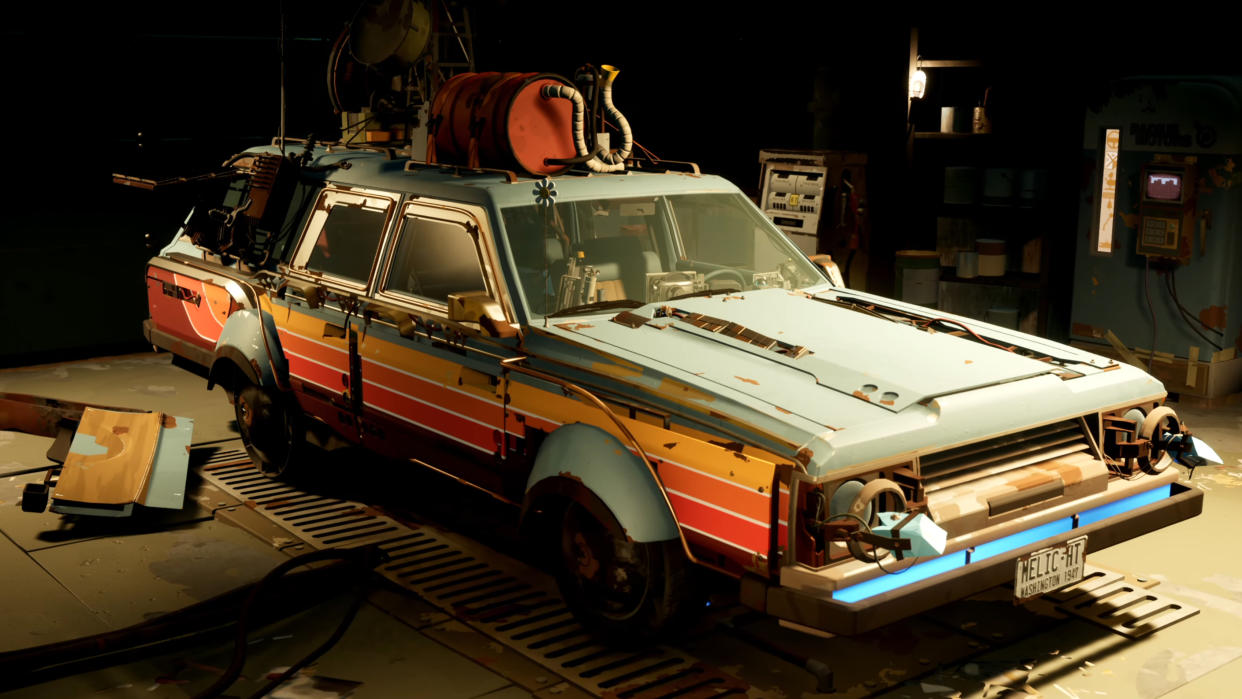  A station wagon with sci-fi gadgets on it. 