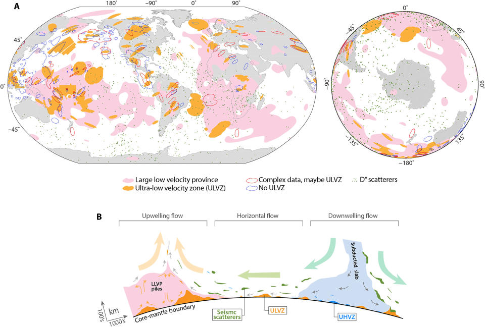 map of ancient structure movements in earth's core