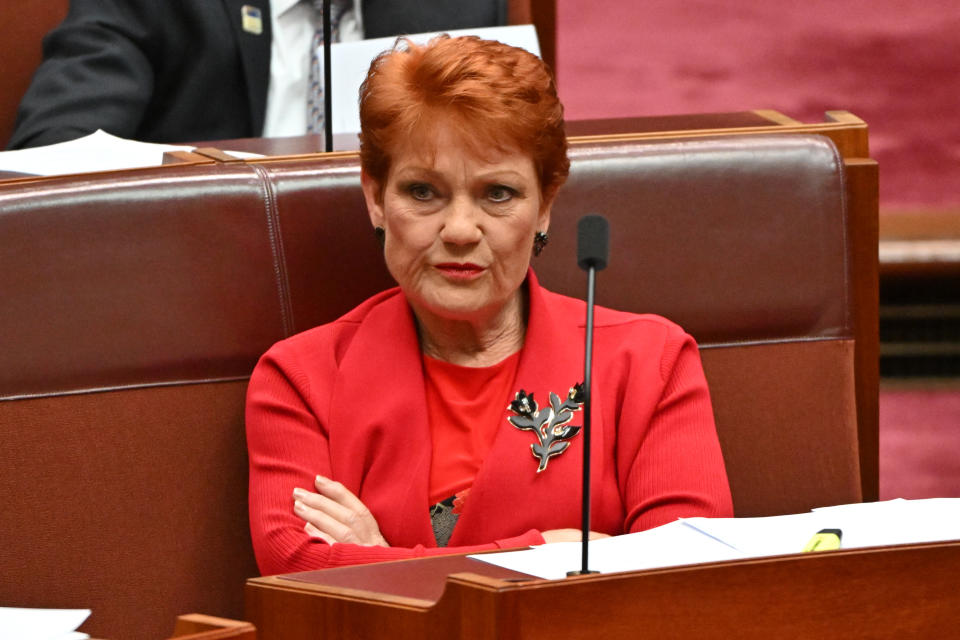 One Nation leader Pauline Hanson in the Senate chamber at Parliament House in Canberra, Tuesday, September 27, 2022.