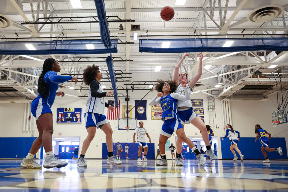 MANASAS, VA - JANUARY 17: A look at players participating in a girls varsity basketball practice at Osborn Park High School on January 17, 2024 in Manassas, Virginia.  (Photo by Scott Tetch, The Washington Post via Getty Images)