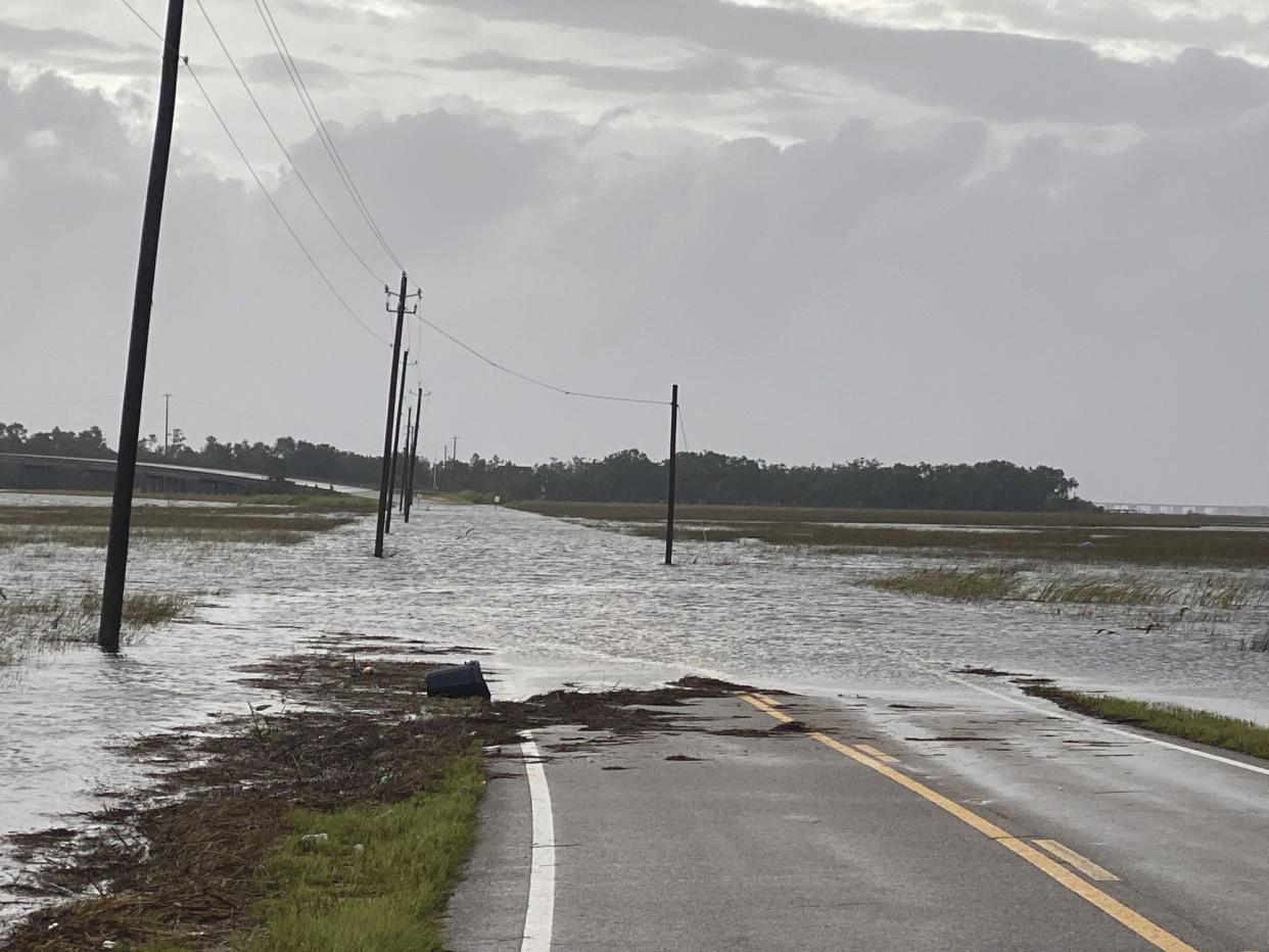 Harrison County W Wittmann Road in Pass Christian, Miss. floods in the early morning of Sunday, Aug. 29, 2021, as a result of the arrival of Hurricane Ida.