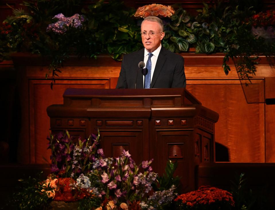 Elder Ulisses Soares, of the Quorum of the Twelve Apostles, speaks during the Saturday evening session of the 193rd Semiannual General Conference of The Church of Jesus Christ of Latter-day Saints at the Conference Center in Salt Lake City on Saturday, Sept. 30, 2023. | Scott G Winterton, Deseret News