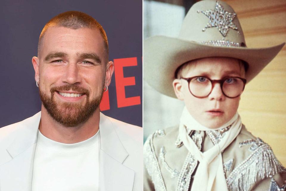 <p> Broadimage/Shutterstock; Moviestore/Shutterstock</p> Travis Kelce (left) and Peter Billingsley in <em>A Christmas Story</em>