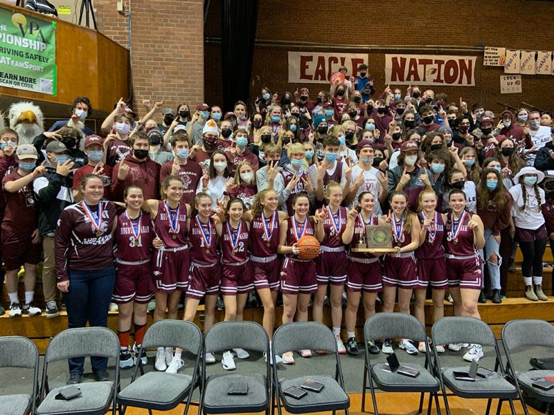 Mount Abraham claims the Division II girls basketball championship on March 5, 2022 at Barre Auditorium.