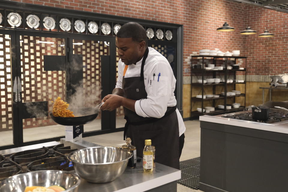 Nick Wallace under pressure in one of “Top Chef’s” Season 19 Quickfire Challenges. (Photo by: David Moir/Bravo) - Credit: David Moir/Bravo