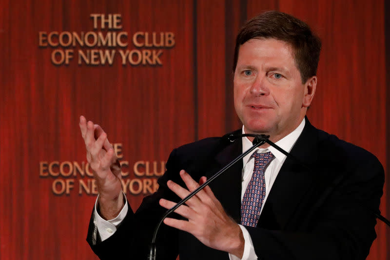 Jay Clayton, Chairman of the U.S. Securities and Exchange Commission (S.E.C.) speaks to the Economic Club of New York in New York City, U.S., July 12, 2017. REUTERS/Brendan McDermid
