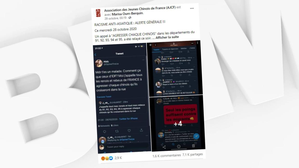 Les messages de haine envers la communauté asiatique en Île-de-France se multiplient sur les réseaux sociaux.  - Facebook - AJCF