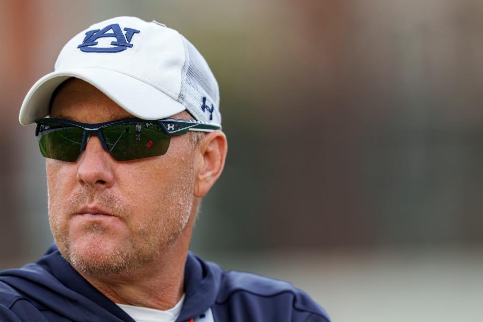 Auburn football coach Hugh Freeze during spring practice at the Woltosz Football Performance Center on Feb. 27, 2023.