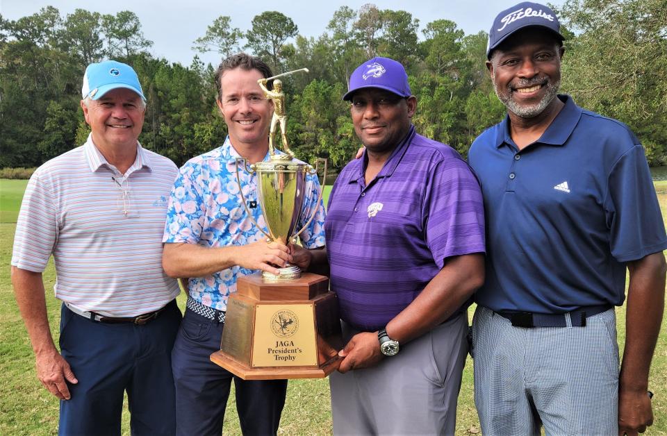 The Palencia Club team of Palencia Golf Club won the Jacksonville Area Golf Association Club Team championship. From the are Tom Cassady, Santiago Cavanagh, Larry Baker and Dannie Wilson.