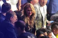 May 2, 2015; Las Vegas, NV, USA; Paris Hilton attends the world welterweight championship bout between Floyd Mayweather (not pictured) and Manny Pacquiao (not pictured) at MGM Grand Garden Arena. Mandatory Credit: Joe Camporeale-USA TODAY Sports