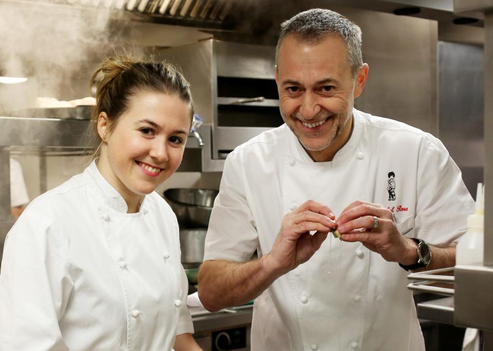 Roux Jr pictured with his daughter Emily Roux, also a chef, in the kitchen of Le Gavroche, 2016