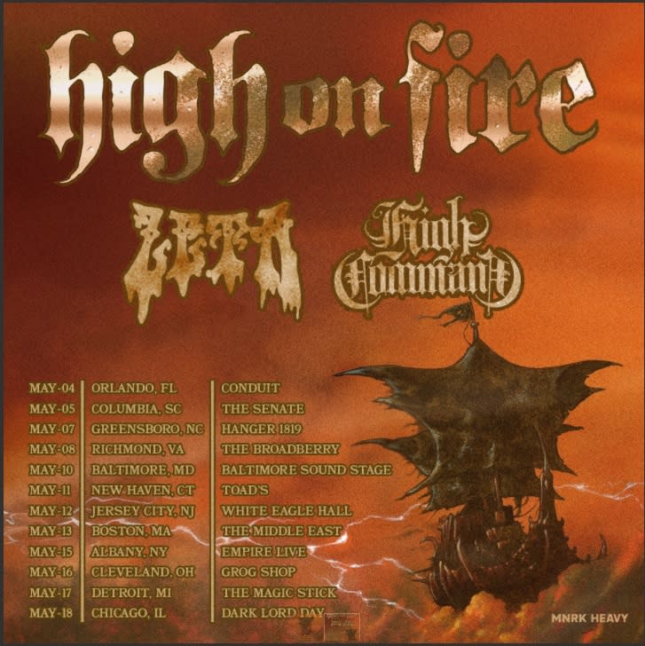 High on Fire 2024 spring tour poster