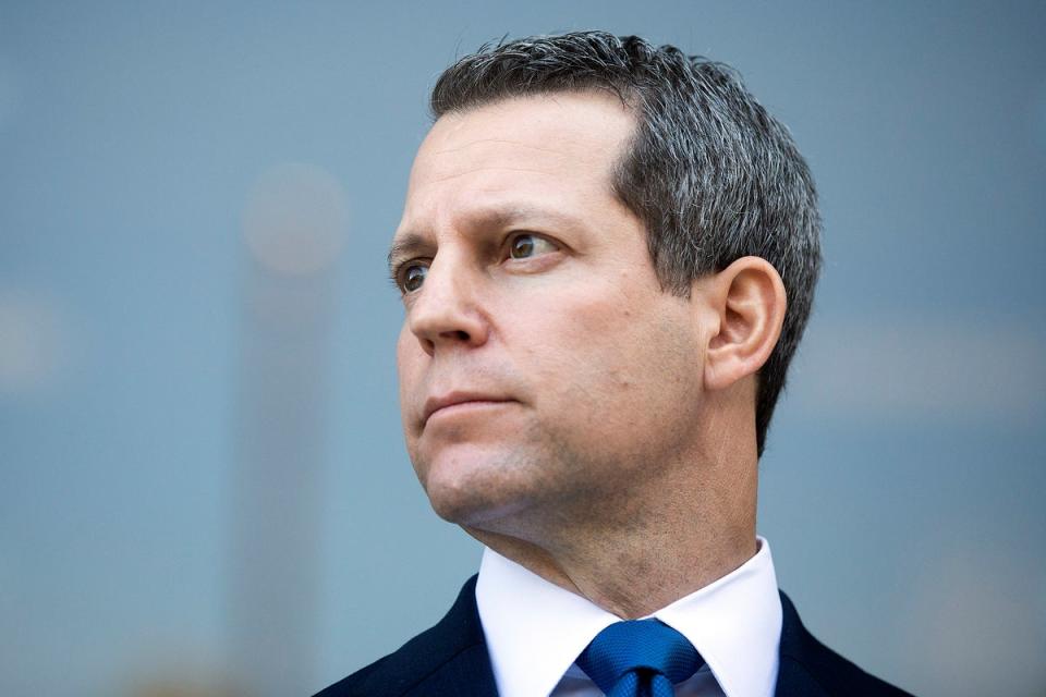 Andrew Warren speakers to reporters outside federal court in September 2022 (AP)