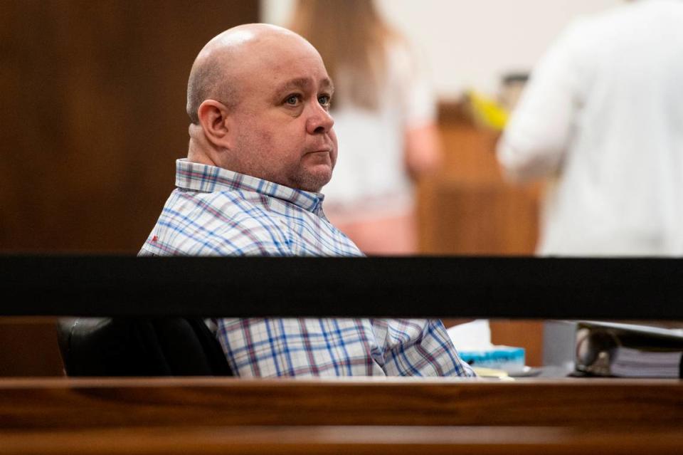 Jeremy Childress sits in the courtroom for his murder trial in the death of his girlfriend in Harrison County Court in Gulfport on Wednesday, June 21, 2023.