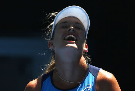 Tennis - Australian Open - Melbourne Park, Melbourne, Australia - 24/1/17 Coco Vandeweghe of the U.S. reacts during her Women's singles quarter-final match against Spain's Garbine Muguruza. REUTERS/Thomas Peter