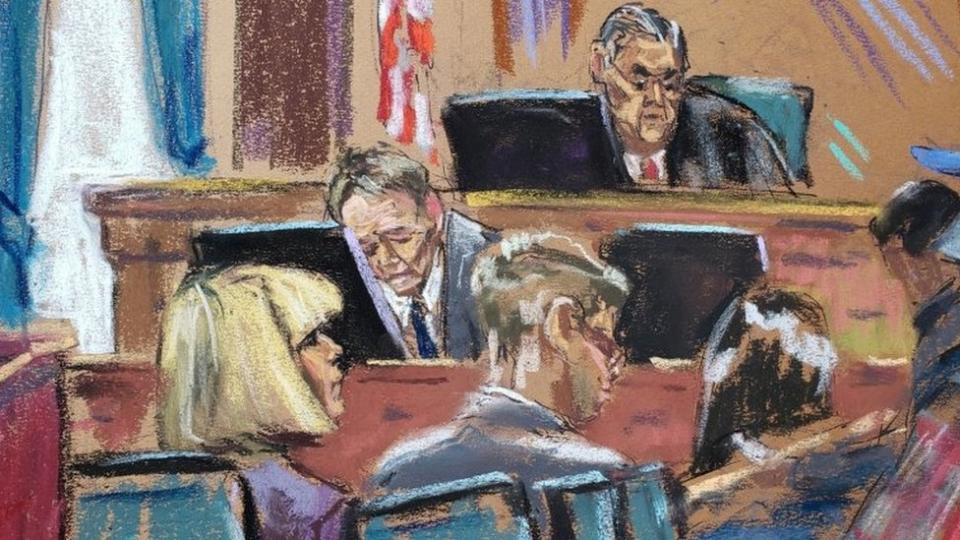 Un dibujo sobre el juicio de Carroll contra Trump