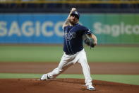 Tampa Bays Rays pitcher Louis Head works from the mound against the Detroit Tigers during the first inning of a baseball game Thursday, Sept. 16, 2021, in St. Petersburg, Fla. (AP Photo/Scott Audette)