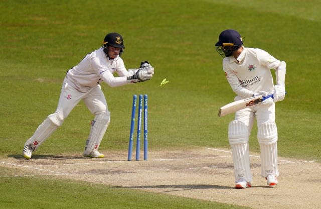 Sussex wicketkeeper Ben Brown stumps Lanacashire’s Saqib Mahmood during day four of the LV= Insurance County Championship match at the County Ground, Brighton